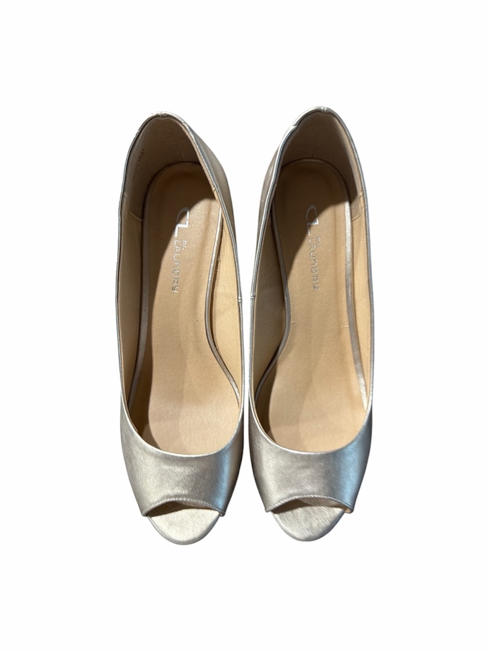 CL by Laundry Silver Peep Toe Wedges Size 10 Grey/Metallic. Pre-Loved